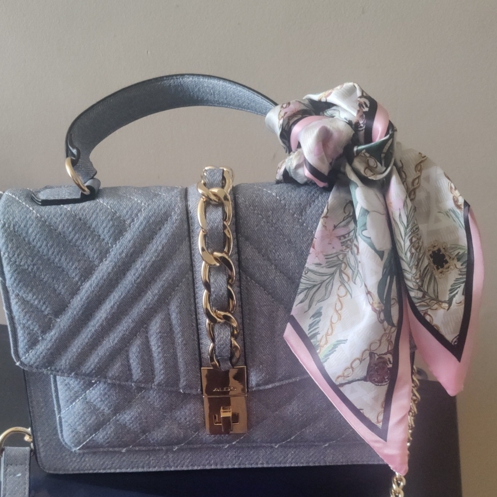 Aldo Gray Quilted Shoulder Bag with Floral Scarf